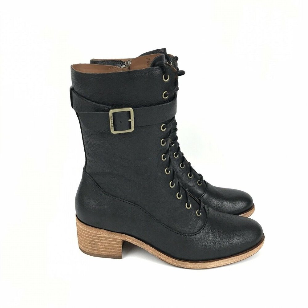 KORK-EASE 'Mona' Lace-Up Bootie Black Full Grain L